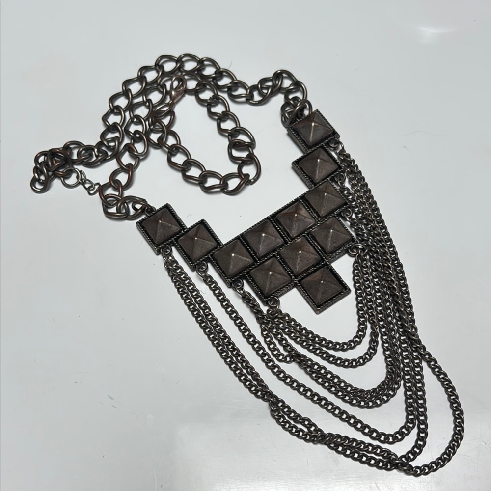 Punk Rock Pewter Pyramid Chain Necklace